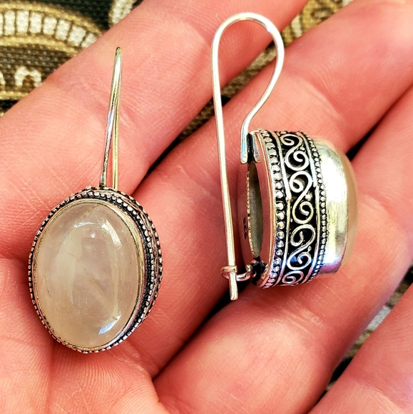 New Rose Quartz 925 Silver Earrings. - Picture 15 of 16